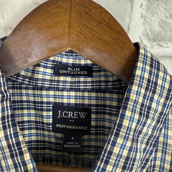 J. Crew Performance Slim Untucked Blue Yellow Plaid Button Down Shirt LARGE NWT - Picture 4 of 9